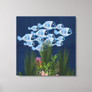 Toile Marine texturé, poisson, corail rose