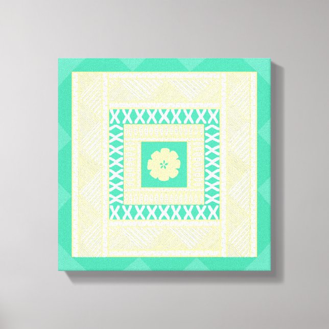 Toile Masi fidjien traditionnel dans les tons d'été (Recto)