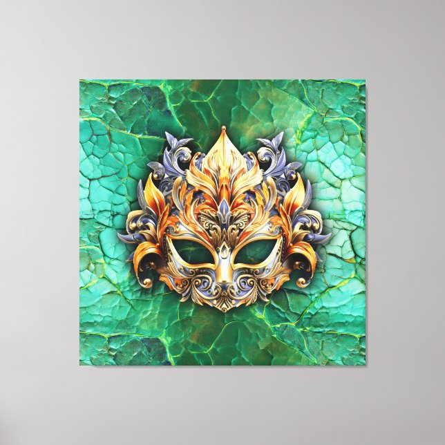 Toile Masque vénitien inscrit sur vert clair (Recto)