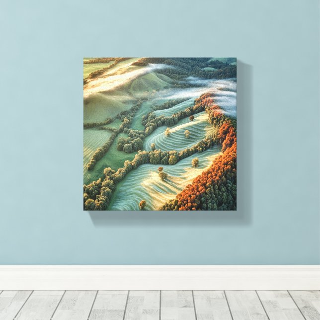 Toile Matin Mist au-dessus des collines (Insitu (Plancher de Bois))