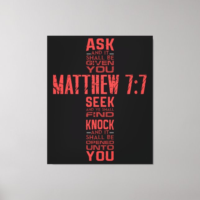 Toile Matthieu 7:7 Bible Verse Cross Canvas Art (Recto)