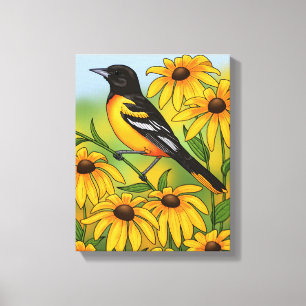 Toile MD State Bird Oriole & Black eyed Susan Flower