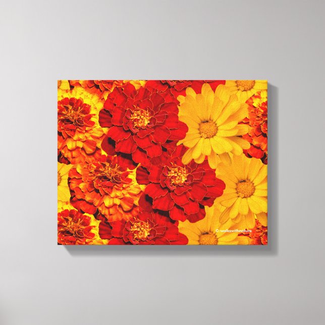 Toile Médaille des Marigolds rouge jaune et orange (Recto)