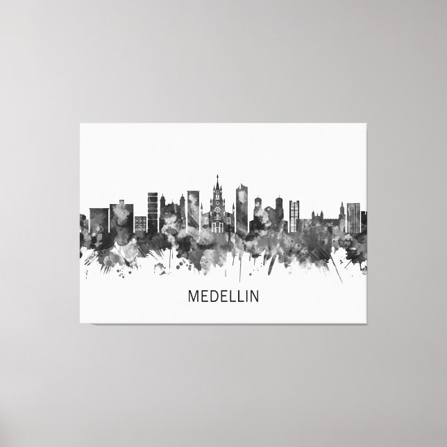 Toile Medellin Colombia Skyline BW (Recto)