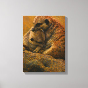 Toile Meerkat Cuddle - Peinture faunique tonique Terre