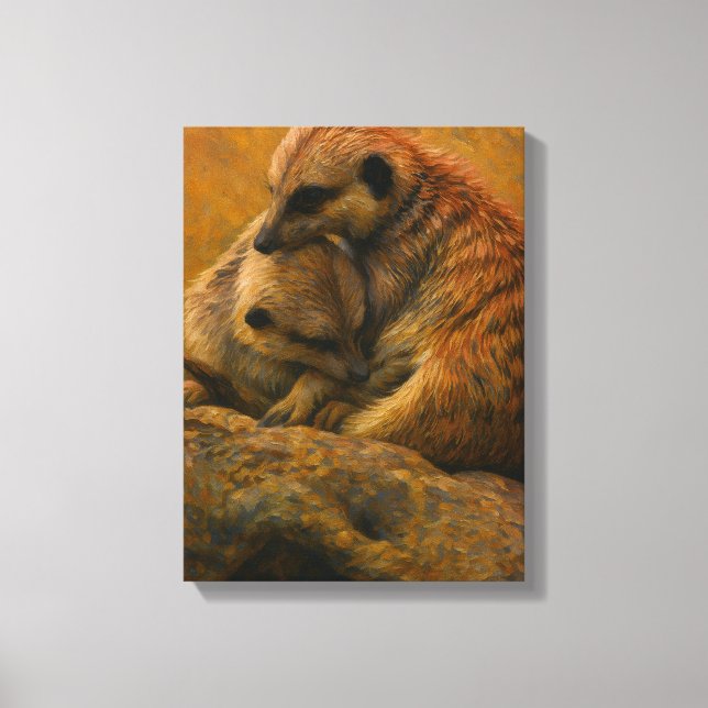 Toile Meerkat Cuddle - Peinture faunique tonique Terre (Recto)