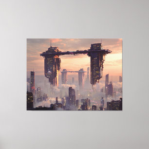 Toile Mégastructures flottantes futuristes au-dessus de 