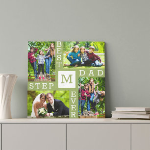 Toile Meilleur Stepdad Ever Moss Green 4 Photo Collage