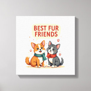 Toile Meilleurs amis en pelage Vintage Chat et Chien de