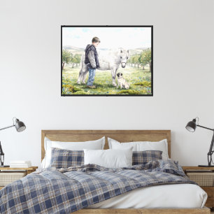 Toile Meilleurs amis-Enfant avec poney et chien dans un