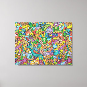 Toile Mélange de doodles drôles dans un motif de carna