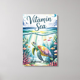 Toile Mer vitaminée Aquarelle Tortue de mer Sous l'eau C