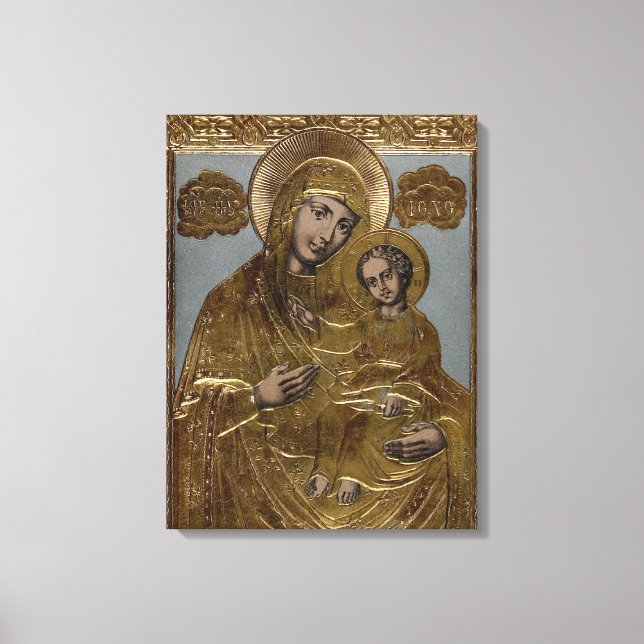 Toile Mère Marie Christ Enfant Lithographie Or 1872 (Recto)