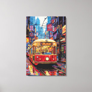 Toile Métro de ville Pop Art avec reflets néon