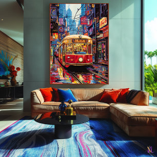 Toile Métro de ville Pop Art avec reflets néon