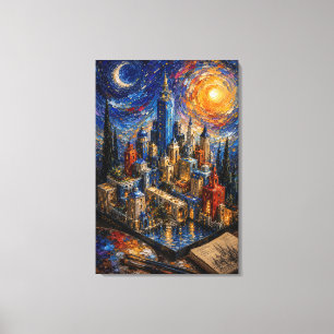 Toile Métropole Dreamscape Ville Fantastique Impasto