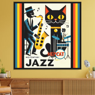 Toile Mi siècle Jazz Age HepCat Chat Noir