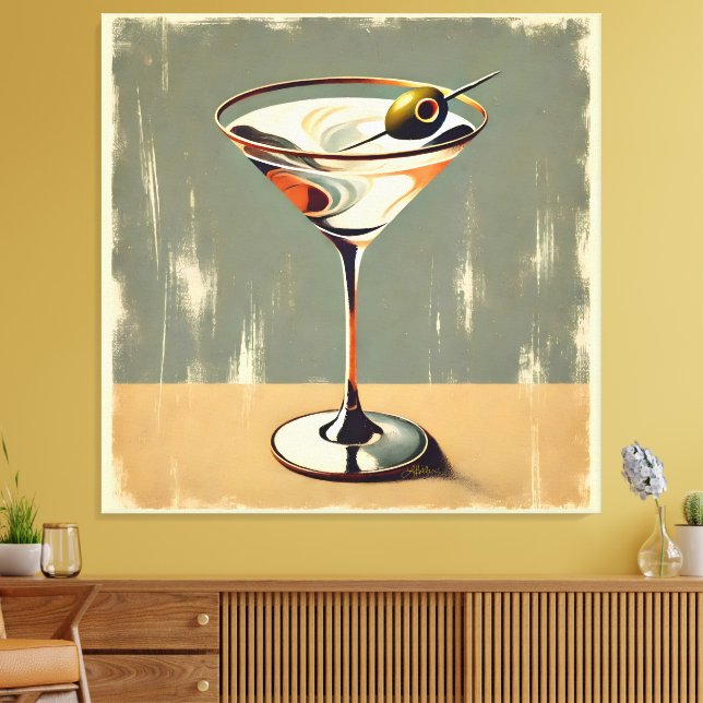 Toile Mi-siècle Moderne 1 Olive Martini Peinture (Insitu(Salon))