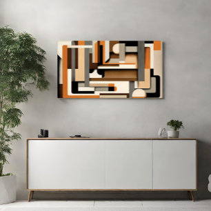 Toile Mi-siècle moderne géométrique Noir, Taupe & Orange