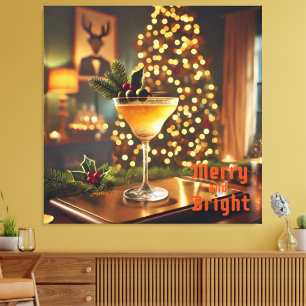 Toile Mi-Siècle Noël Joyeux & Cocktail lumineux