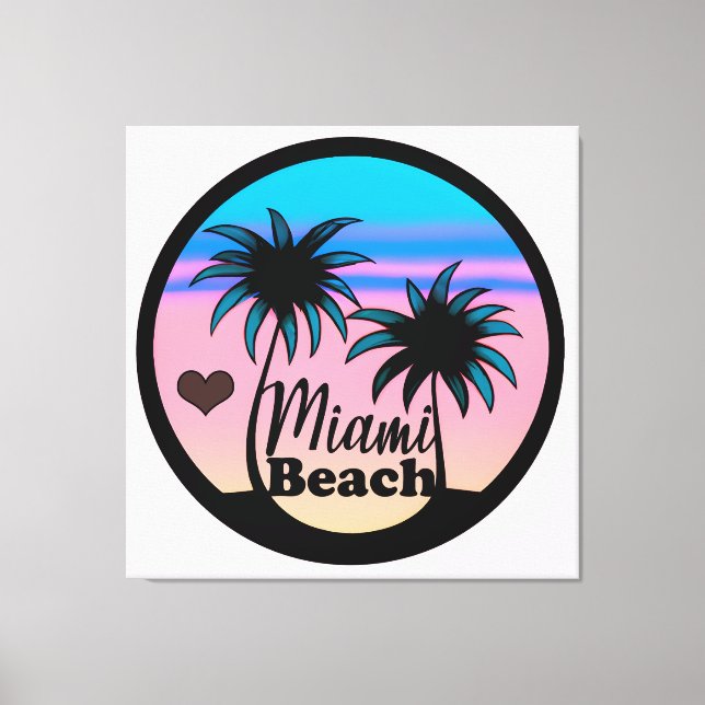 Toile Miami Beach Bleu et Palmiers roses (Recto)