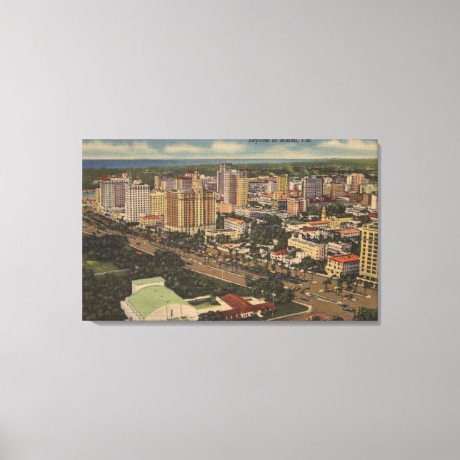 Toile Miami, Floride - Vue aérienne du centre-ville (Recto)