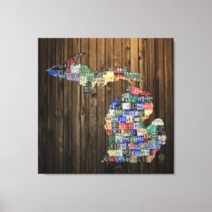Toile Michigan Counties License Plate Map Canvas 2014