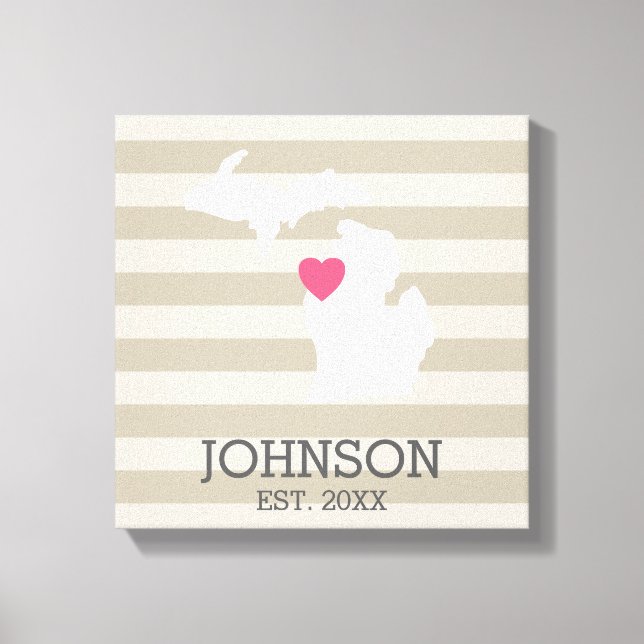 Toile Michigan Home State City Map - Mariage personnalis (Recto)
