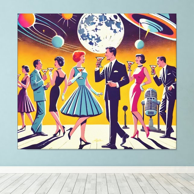 Toile Mid Century 60s Space Age Cocktail Party (Insitu (Plancher de Bois))