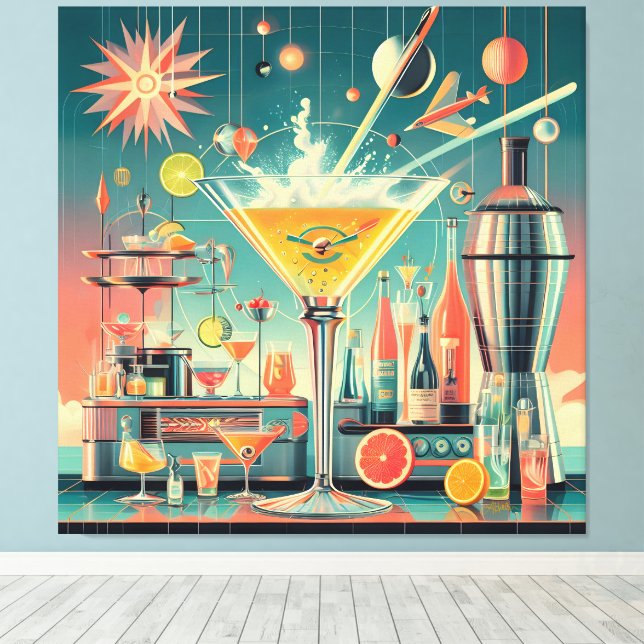 Toile Mid Century Atomic Futuristic Citrus Martini Bar (Insitu (Plancher de Bois))