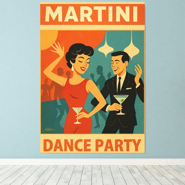 Toile Mid Century Martini Dance Party (Insitu (Plancher de Bois))