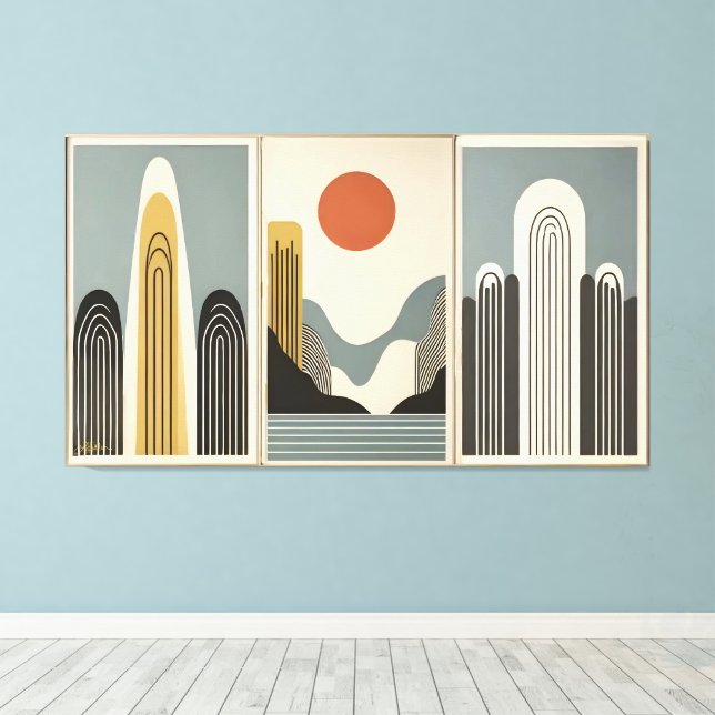 Toile Mid Century Modern Art Mountain Lake Sunrise (Insitu (Plancher de Bois))
