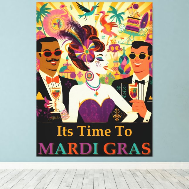 Toile Mid Century Retro 60s Mardi Gras Cocktail Party (Insitu (Plancher de Bois))