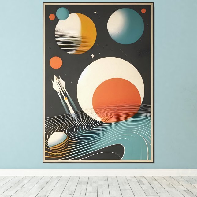Toile Mid Century Space Age Art Galaxy Waves (Insitu (Plancher de Bois))
