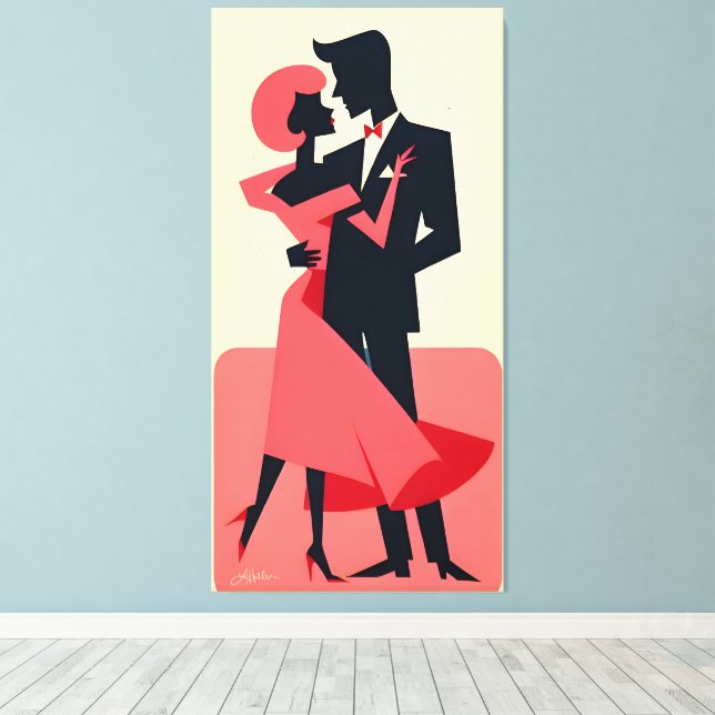 Toile Mid Century Valentine Dancing Couple (Insitu (Plancher de Bois))