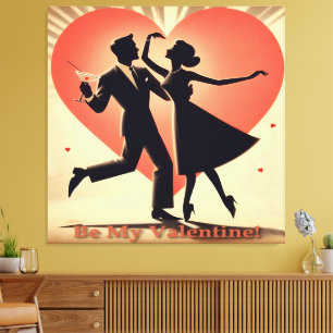 Toile Mid Century Valentine Dancing Couple avec Martini