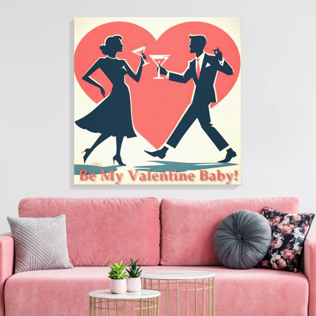 Toile Mid Century Valentine Hip Martini Dancing Couple (Insitu(Salon))