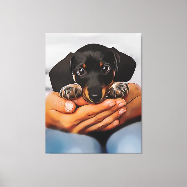 Toile Mignonne Chiot Dachshund Mensongé À genoux Humains (Recto)