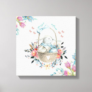 Toile Mignonne lapin dans un panier avec des oeufs et de