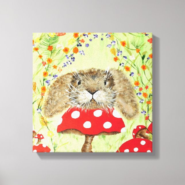Toile Mignonne lapin qui passe sur Toadstool Canvas (Recto)