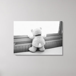 Toile Mignonne ours blanc en peluche regardant par la fe