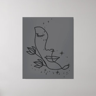 Toile Minimalist Line Art Face with Stars | Elegant Femi