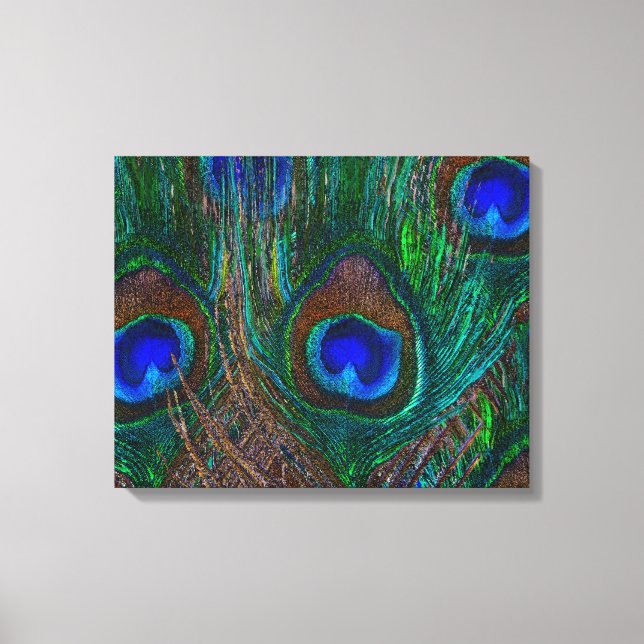 Toile Minuit Peacock Plumes Etching Style Décor (Recto)