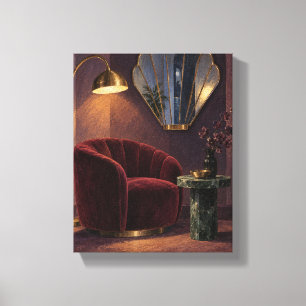 Toile Miroir Coquillage et Chaise Oxblood Ar Neo Deco