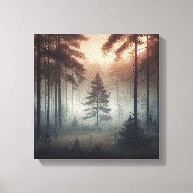 Toile Misty Forest Landscape Wall Art, Tranquil Nature  (Recto)