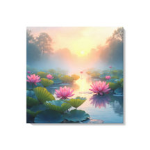 Misty Lotus Pond à Dawn