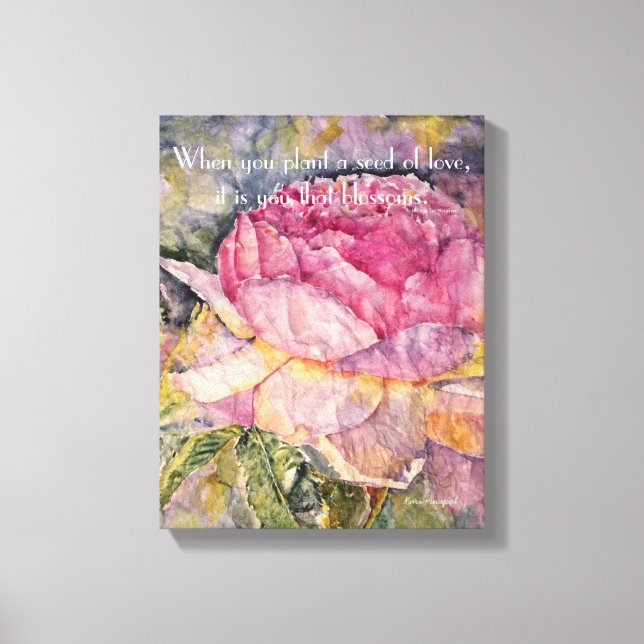 Toile Modèle d'aquarelle Rose Zen Quote (Recto)