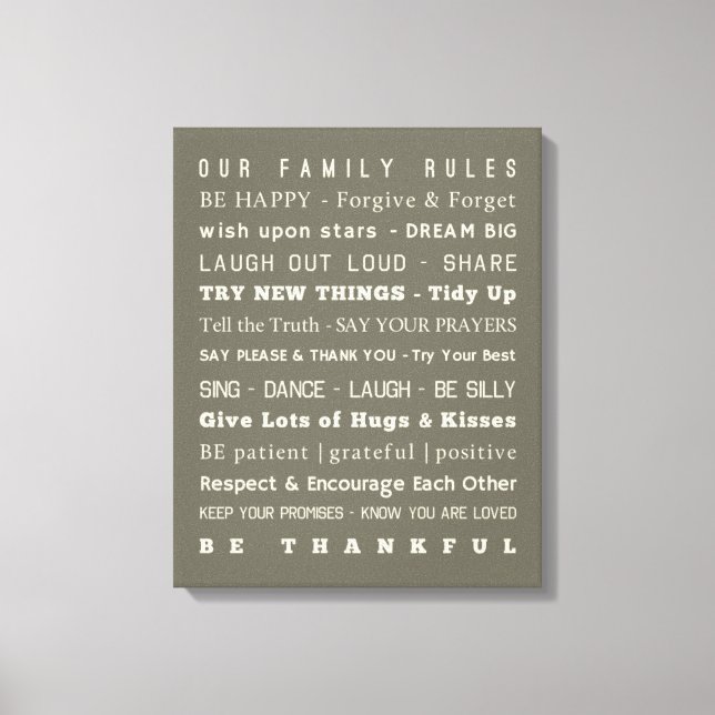 Toile Modèle de règles de famille 16 pouces x 20 pouces (Recto)