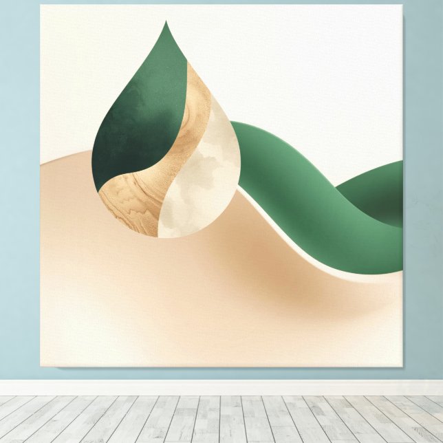 Toile Modern Teardrop Wave Abstract Beige and Green  (Insitu (Plancher de Bois))