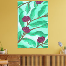 Modern Vintage Blue Green Botanical Scene